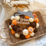 Halloween ハロウィンリース オレンジカラー🧡 ブラックリボン 毛糸玉リース