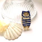 夏のねこカップルピンブローチ【白きじハチワレ彼氏】