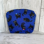 ポーチ★黒猫、ロイヤルブルー、14cmファスナー、マチ4cm、裏地有り、受注制作