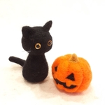 【早割10%オフ】羊毛フェルトのハロウィン飾り　黒猫とジャックオランタンセット