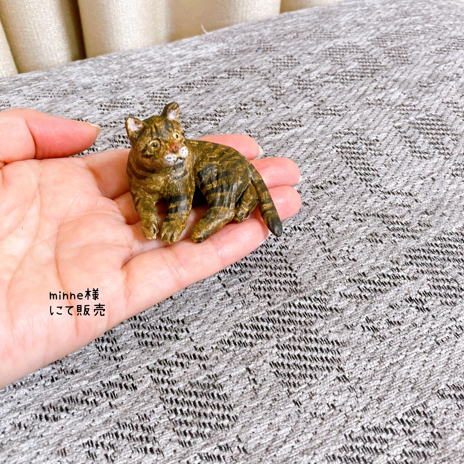 キジトラ 猫 ミニチュア フィギュア 置物 粘土 オブジェ - みにちゅあ