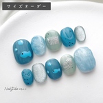 ネイルチップ272 サイズオーダー 韓国 ポップ ぷっくり うねうね くすみ ブルー さかな マグネット
