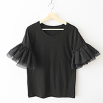 受注生産＜フリル袖のTシャツ＞ブラック