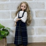 NO,355 リカちゃん　服　タータンチェック　サスペンダーパンツ　白いふんわり袖　ブラウス秋コーデ　リアルクローズ