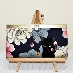 直線口金 長財布☆黒猫と牡丹　紺