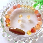 【限定一本❣️再販無し】🟡🩷🧡ジューシーカラー🧡🩷🟡オーシャンジャスパー天珠・アンバー・カーネリアン・ピンクアゲート・シトリン・水晶　天然石ブレスレット