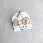 beige flower square earring white/ドライフラワー  レジン