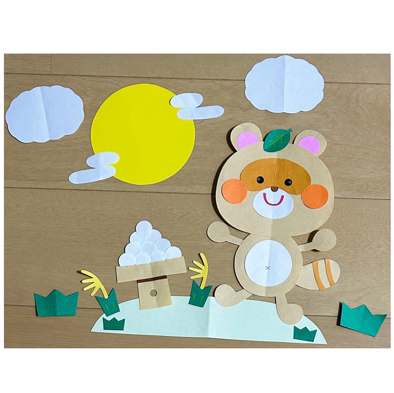 どんぐりアートたぬきちゃん壁掛けオブジェ お花見おオブジェ