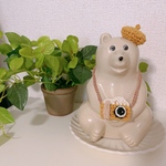 《しろくま貯金箱》カメラとベレー帽のセット（からし色）