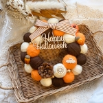 ハロウィン Halloween ハロウィンリース オレンジカラー🧡 コウモリ×蜘蛛の巣 ウッドパーツ