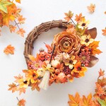 秋色ハロウィンリース*＊/収納に便利なBOXつき/玄関リース・ドアリースにピッタリなアーティフィシャルフラワーリース /秋＆ハロウィンのお飾りにオススメ