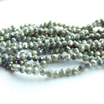 90個・4ｍｍ・スモークグリーンAB・ファセットガラスビーズ・ラウンド・23080816