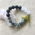 モリオン (黒水晶) と モスアゲート と サーベンティン と ヒマラヤ水晶 の ブレスレット★　ゴムブレス　天然石