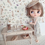 アンティークな木製作業台-ミニチュア ハウス 背景ボード ブライス リカちゃん １／６ 家具 オビツ 棚 机 ドール ハンドメイド 小物