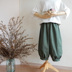 バルーンパンツ　【ビンテージデニム調】　青緑色　ワイドパンツ　かぼちゃパンツ