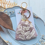 19 大人かわいい　インド刺繍リボン　お花　キーホルダー　藤色