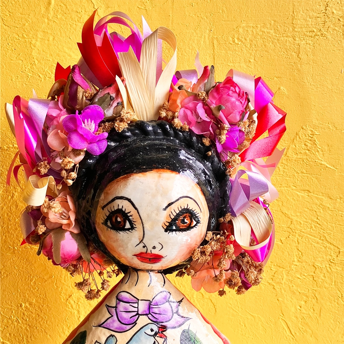 貴重 パピエマシェ ペーパー ドール 人形 メキシコ 民芸品 置物 アンティーク Vintage Handmade Mexican Folk Art Paper Mache Doll - Bonny Marble