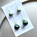 【再販】🌿💚グリーン×グリーン💐上質染色コットンパールピアス