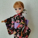 リカちゃん　着物（浴衣）2点セット #22Z　金彩　桜×リボン