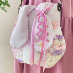 【春爛漫】編み上げ刺繍パステルパープルRIBON【大うさぎポシェット】