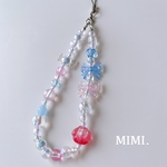 ビーズストラップ🎀スマホストラップ🐰スマホビーズストラップ🩵clear pink×blue🍬/MIMI.☺︎