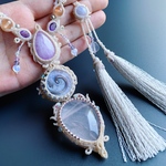 kunzite × fossil snail agate × rosequartz / macrame necklace #マクラメネックレス#