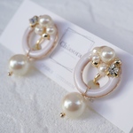 ビジューパール×ホワイトサークル イヤリング/ピアス〜ブライダル・ウェディング・結婚式・お呼ばれ・オケージョン・入学式・卒業式