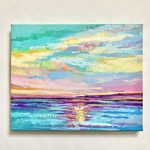 彩雲＊風景画　絵画　海　夕日　抽象画　テクスチャーアート