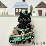 【再販】クロネコニャマトの刺繍ブローチ【黒猫】