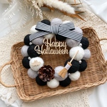 ハロウィン Halloween ハロウィンリース 秋 毛糸玉リース モノトーンカラー🖤 ほうき×コウモリ