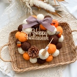 ハロウィン Halloween 秋 毛糸玉リース オレンジカラー🧡 ほうき×どんぐり