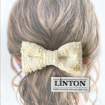 選べる土台🌷LINTONTWEED リボンバレッタ (ヘアクリップorヘアゴム可)(アイボリー　クリーム　ラメ) ギフトにも◎ 時短ヘアアレンジ　大人可愛いリボン　上品コーデ