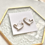 14kgp◆Gold Heart bijou hoop earring cute ハート　ビジュー　フープイヤリング　CZダイヤ　フープピアス　樹脂イヤリング　樹脂ピアス　金属アレルギー　可愛い