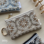 【受注制作🪡】インド刺繍リボンポーチbeige flower🤎カードケース💳 フェイクレザー　