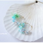 ブルーグリーン×ブルーのふわもこ　　 フープ　イヤリング or　ピアス