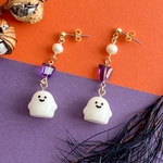 【追加受注・ハロウィン早割15%OFF】おとぼけオバケのピアス・イヤリング  アメジスト×淡水真珠