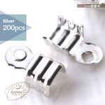 [200個]〜3㍉ カシメ×シルバー：ひも留め金具 ミニ金具 カン付カシメ エンドパーツ メタルパーツ アクセサリーパーツ 数量選択＆カラーMIXでお得｟送料無料｠