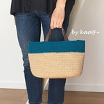 bi-color 麻ひもトートバッグ（ターコイズブルー・L size）