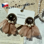 【ビーズ刺繍】316L⋆︎サージカルステンレス⋆︎チェコヴィンテージカボション⋆︎ シフォンタッセル⋆︎ピアス⋆︎イヤリング