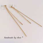 ロングチェーン2連シンプルノンホールピアス