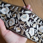 70㎝カット済み【インド刺繍リボン】チュール　刺繍リボン【ブラック】