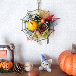 ハロウィンリース🎃ハロウィン飾り🎃手のひらに乗るアイアン蜘蛛の巣🕷／猫／かぼちゃ／ジャックオランタン／秋リース／ハロウィンリース　約９.５～１０.５センチ