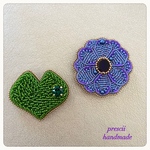 M様専用ページ　Anemone /Heart wave green ビーズ刺繍ブローチ