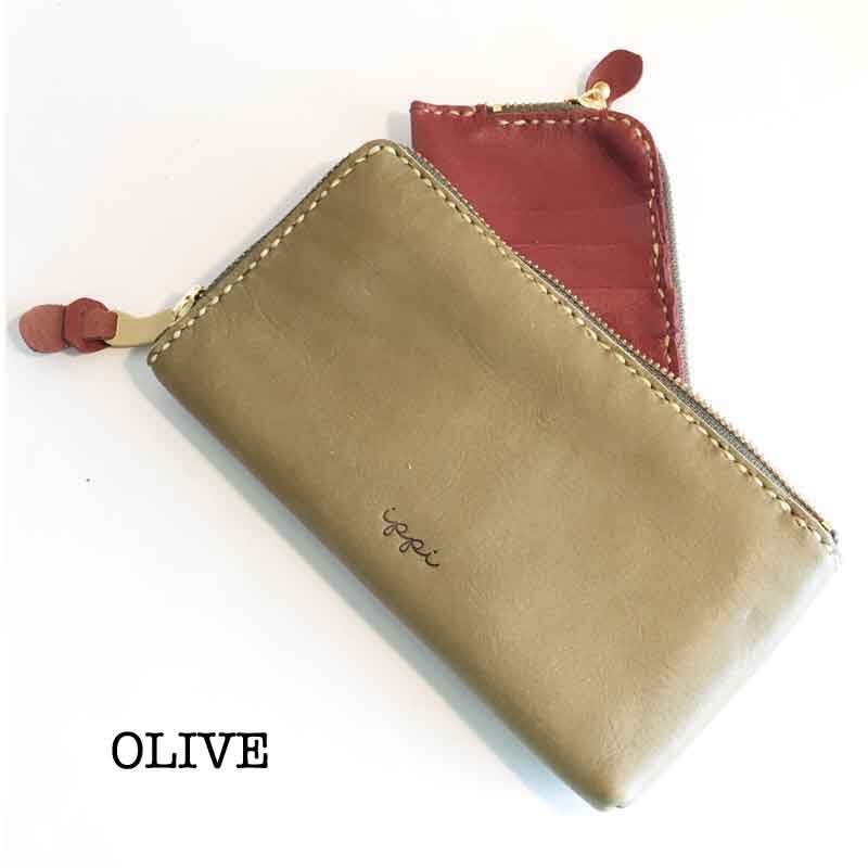 「ippi」Missile〈OLIVE〉長財布/プレゼント/薄型/ナチュラル/ウォレット/おしゃれ/カーキ/カードケース/手縫い/シンプル/小銭入れ/本革/セパレート