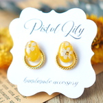 No.54185 ゴールドフープ花柄樹脂ピアス アレルギー対応 made by PISTOL LILY