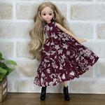 NO,359 リカちゃん　服　ボルドー　ボタニカル　ふわふわ　ティアード　ワンピース　秋のお出かけコーデ　リアルクローズ