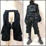 【ベルト装飾】レイヤードハーフパンツ　ブラック