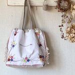 フランスアンティーク*ヴィンテージ*花刺繍*巾着バッグ*トートバッグ*リネンバッグ