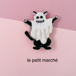［ハロウィン早割10%off］黒猫ちゃんのハロウィンパーティーのビーズ刺繍ブローチ