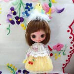 【小鳥ちゃん】D プチブライス服   ワンピース・ことりヘアアクセの2点セット　プチブライスアウトフィット プチブライス